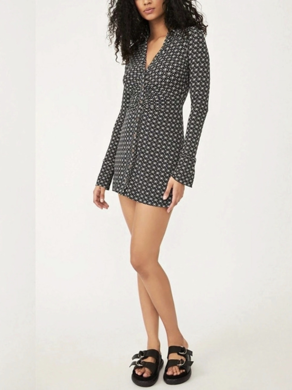 Free People Shayla Mini Dress Black White Geometric Small